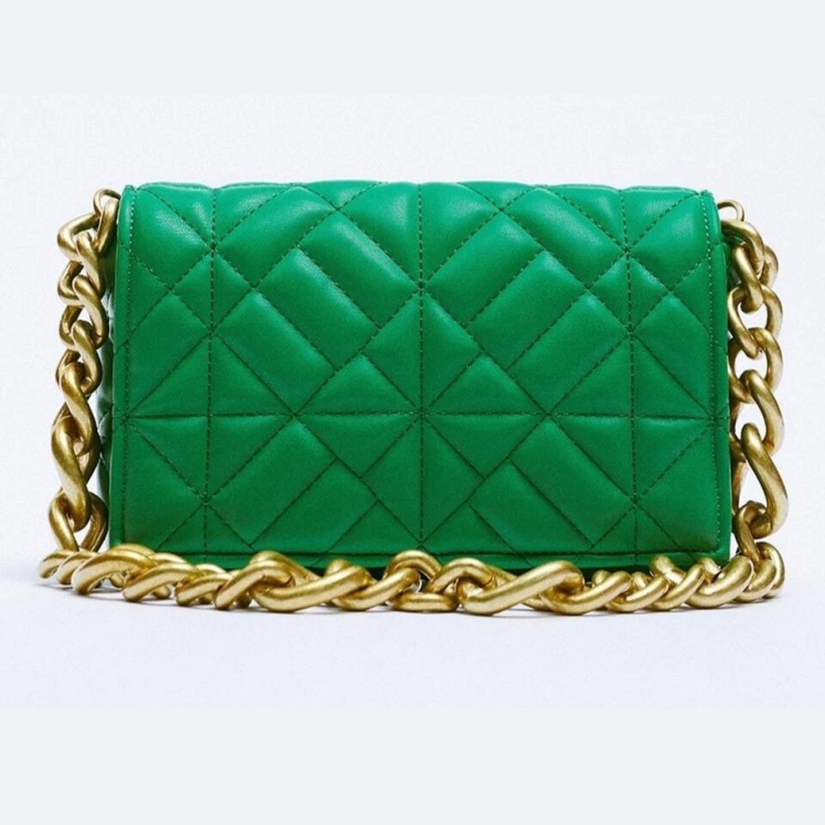 کیف دوشی زنانه زارا مدل Chain Quilted سبز، تصویر 1